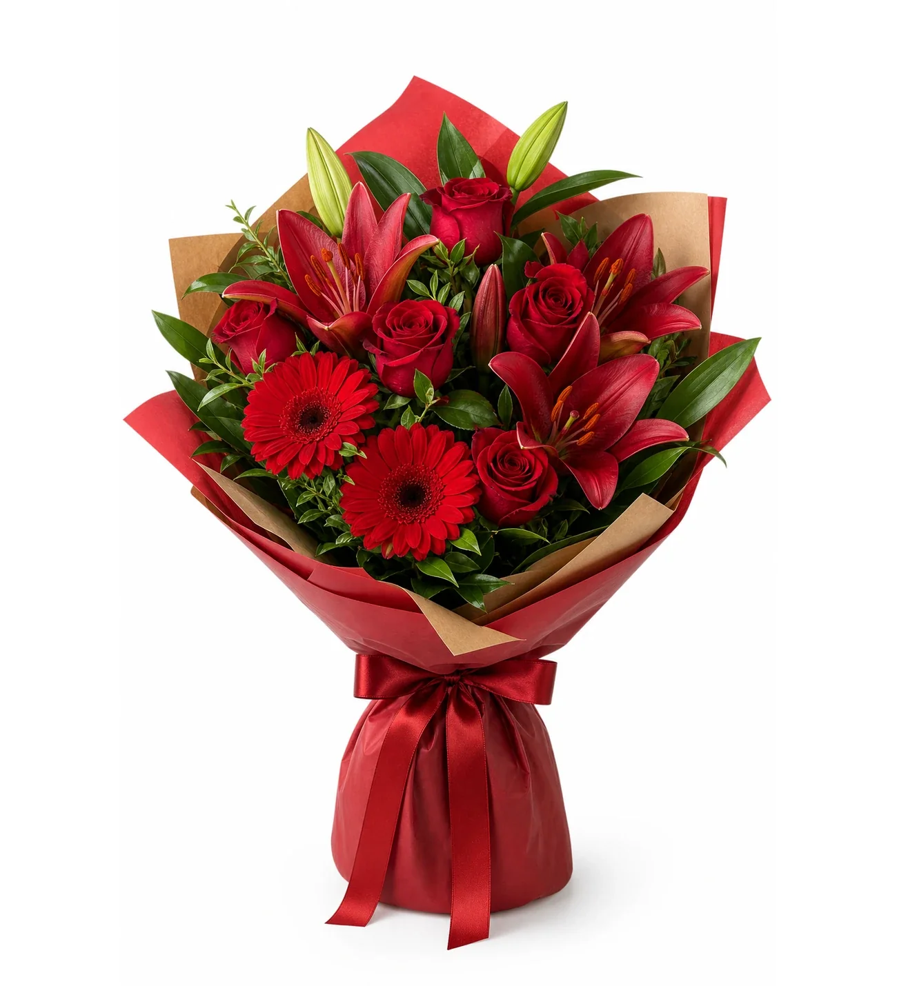 Kırmızı Gül Lilyum Gerbera